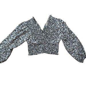 Abercrombie & Fitch Blue/White Floral V Neck Long Sleeve Blouse Size Medium